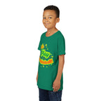 Youth neon pickleball graphic T-shirt for kids, featuring playful design on a colorful kids' clothing tee by Printify.
