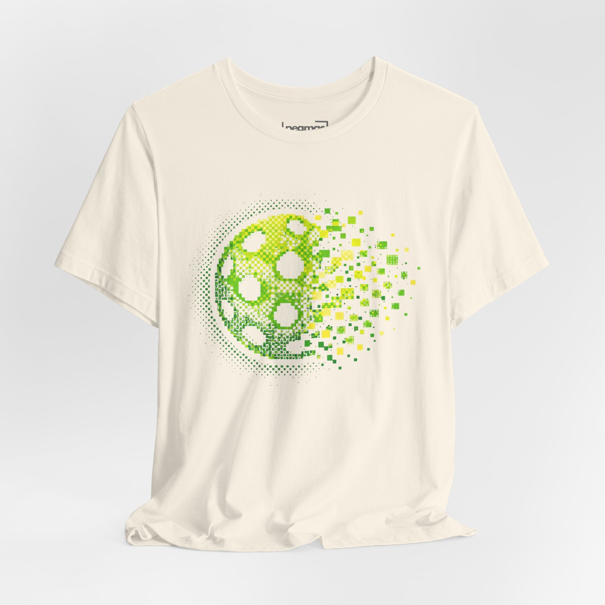 Green Pixelated Pickleball Tee featuring retro court graphic, casual T-shirt by Printify with vibrant, eye-catching design.