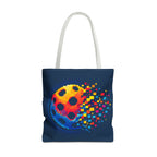 Matrix Burst Pickleball Large Navy Tote Bag — Retro Digital Pickleball Design