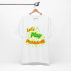 Pickleball Rally Tee by Printify featuring neon orange and electric green court graphic on a stylish T-shirt.