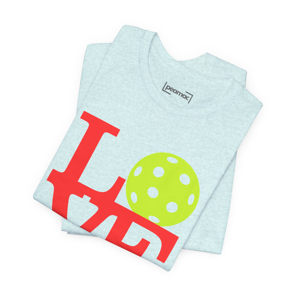 Love Pickleball neon pop art T-shirt by Printify, featuring colorful sporty design on a premium cotton tee.