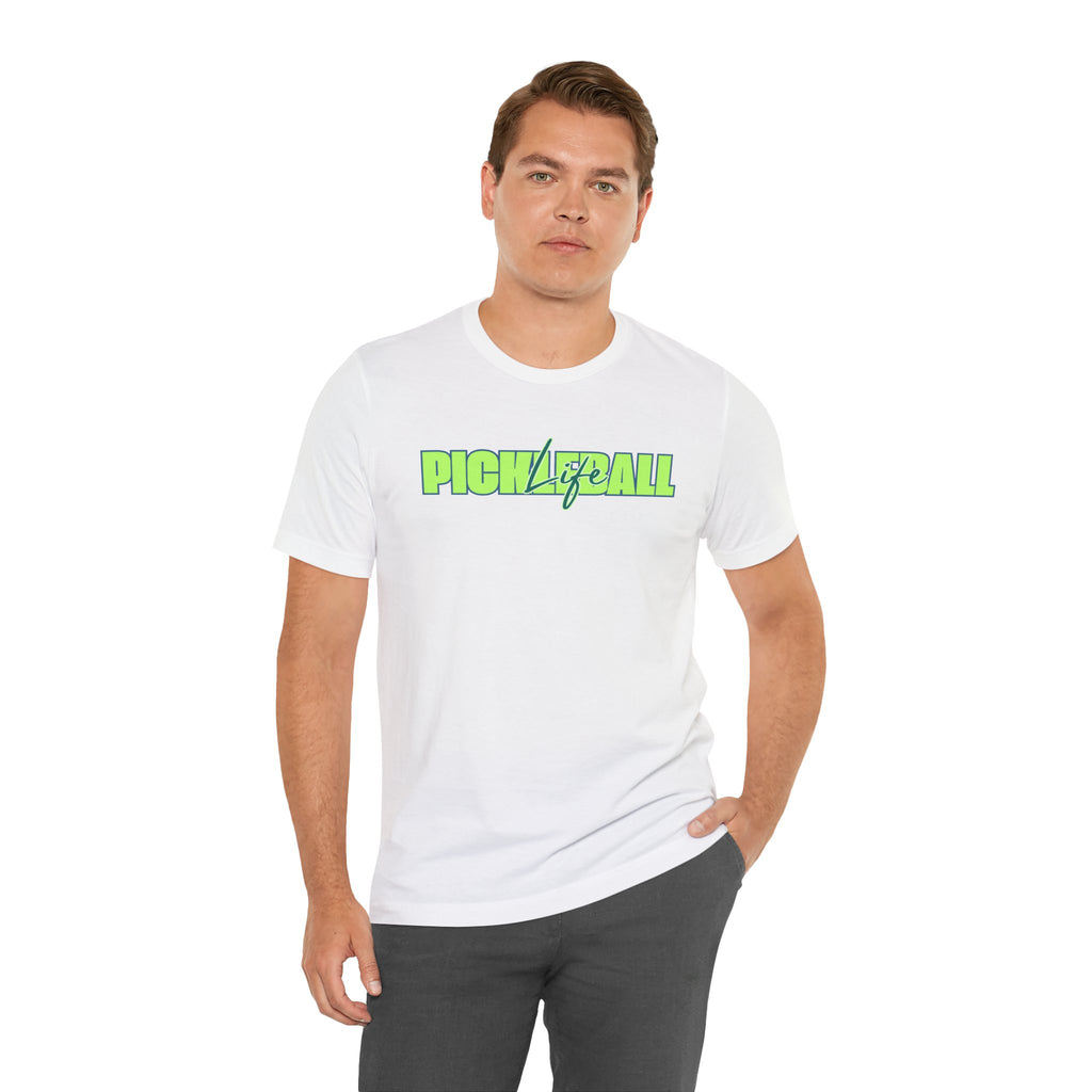 Pickleball Life Unisex T-Shirt — Bold Green & Blue Graphic Tee-PeaMac Tees