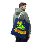 Large navy Let's Play Pickleball tote bag by Printify, shoulder bag with spacious design and pickleball-themed print.