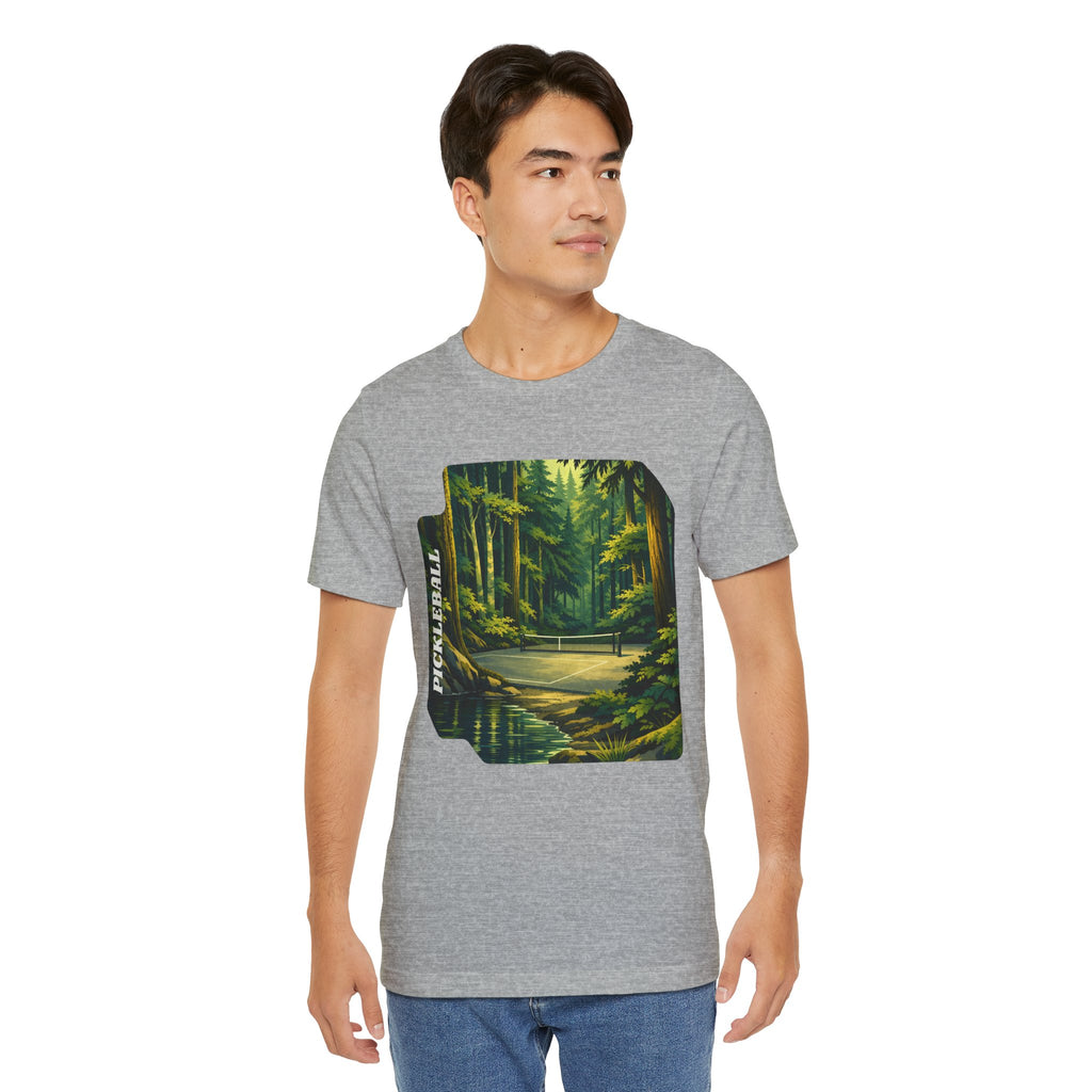 Unisex Hidden Forest Pickleball T-Shirt by Printify featuring Bainbridge Island tribute design on a casual tee.