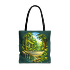 Large Pickleball tote bag by Printify featuring Bainbridge Island-inspired Pacific Northwest forest court design.