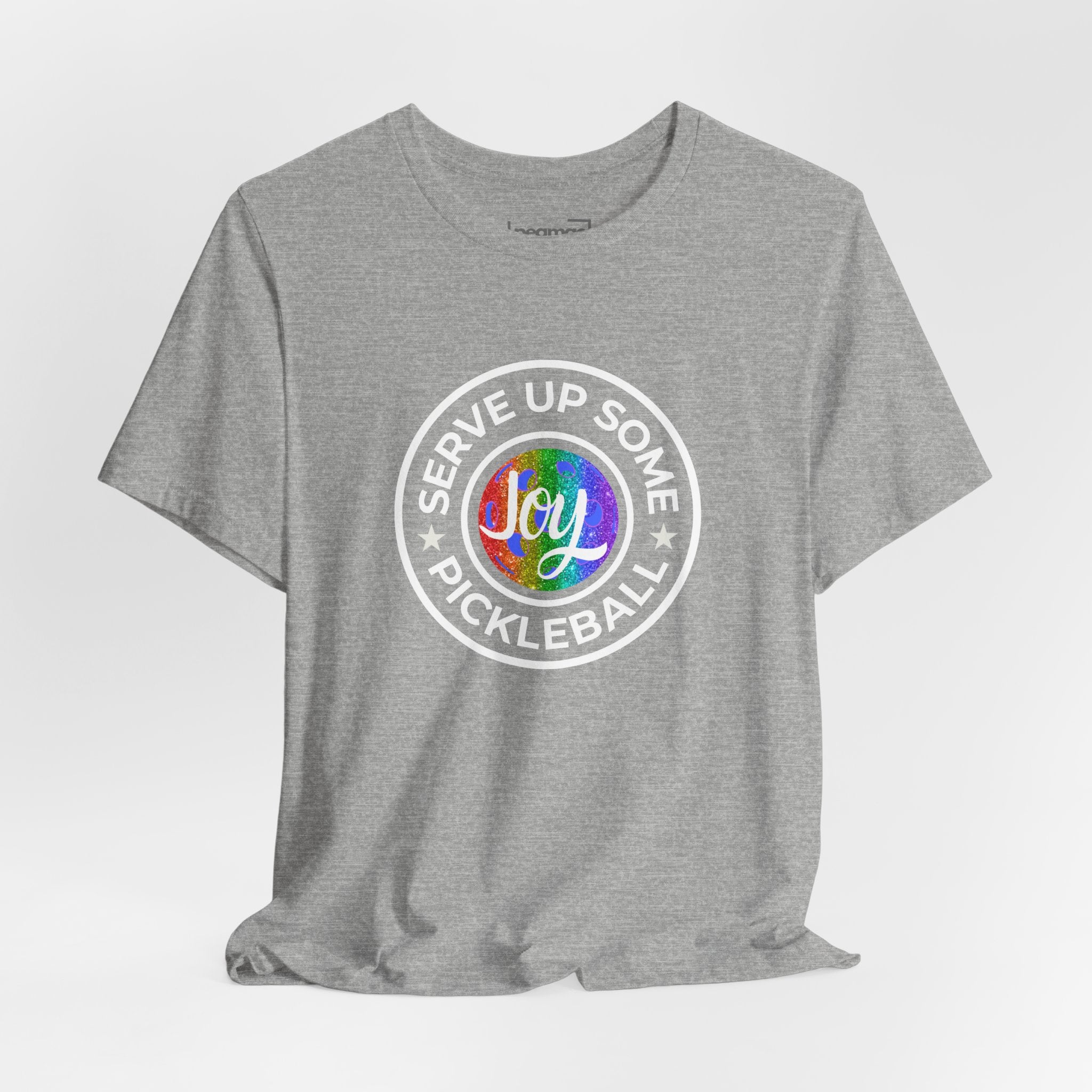 LGBTQ2 pride pickleball T-shirt by Printify featuring colorful rainbow design and playful text, casual wear for pride events.