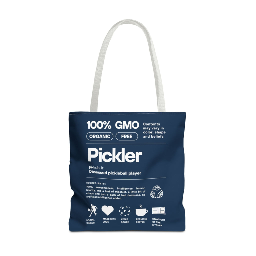 Printify Pickler Tote Bag featuring a male figure design, 100% GMO-free, durable canvas bag for pickleball enthusiasts.