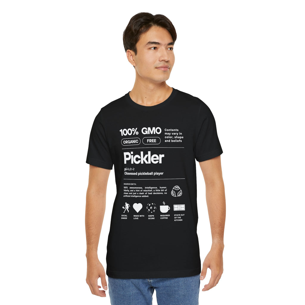 Men's Pickler Funny Definitions T-Shirt with white text, lightweight activewear perfect for pickleball enthusiasts.