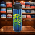 Printify 20oz neon green Matrix Burst pickleball CamelBak Eddy water bottle with sports cap and ergonomic design.