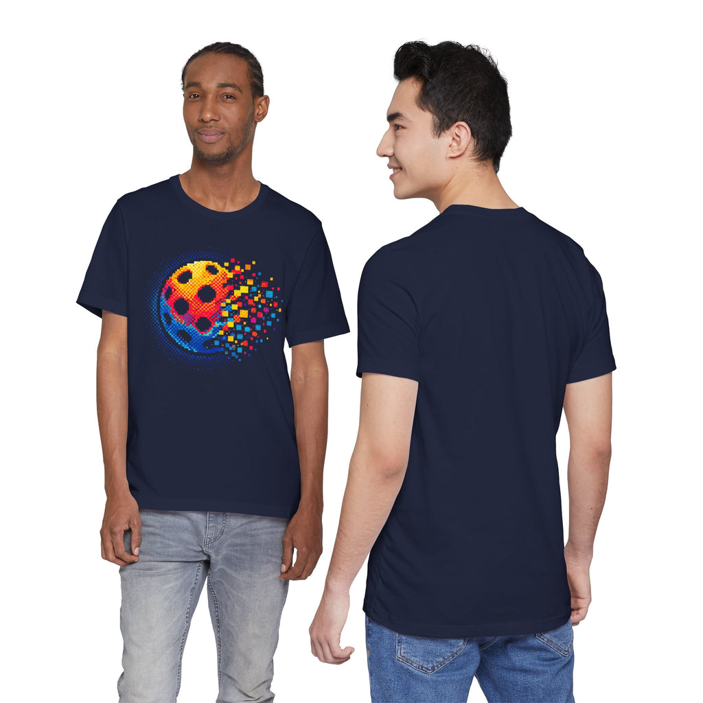 Matrix Burst Pickleball Tee by Printify featuring a retro court graphic on a casual T-shirt, perfect for pickleball enthusiasts.