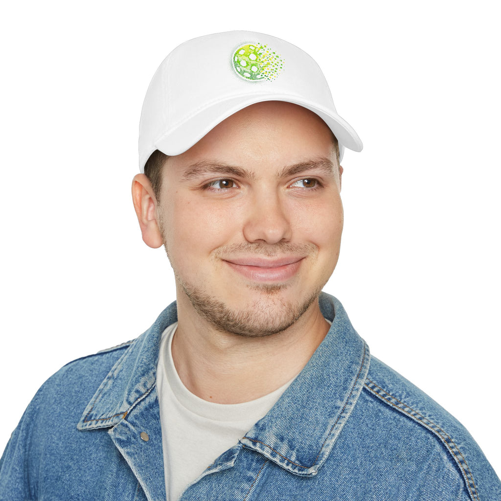Neon green Matrix Burst pickleball cap by Printify, low profile cotton baseball hat with curved brim and adjustable strap.