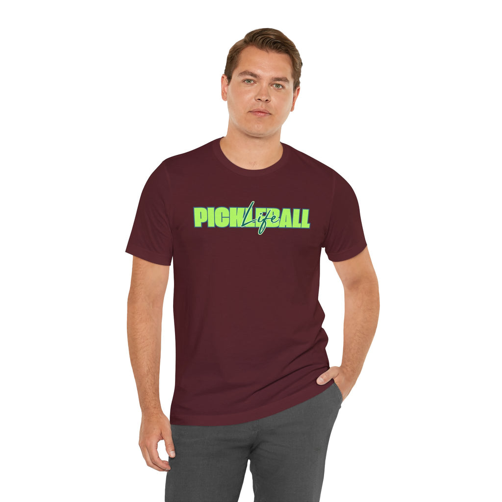 Pickleball Life Unisex T-Shirt — Bold Green & Blue Graphic Tee-PeaMac Tees