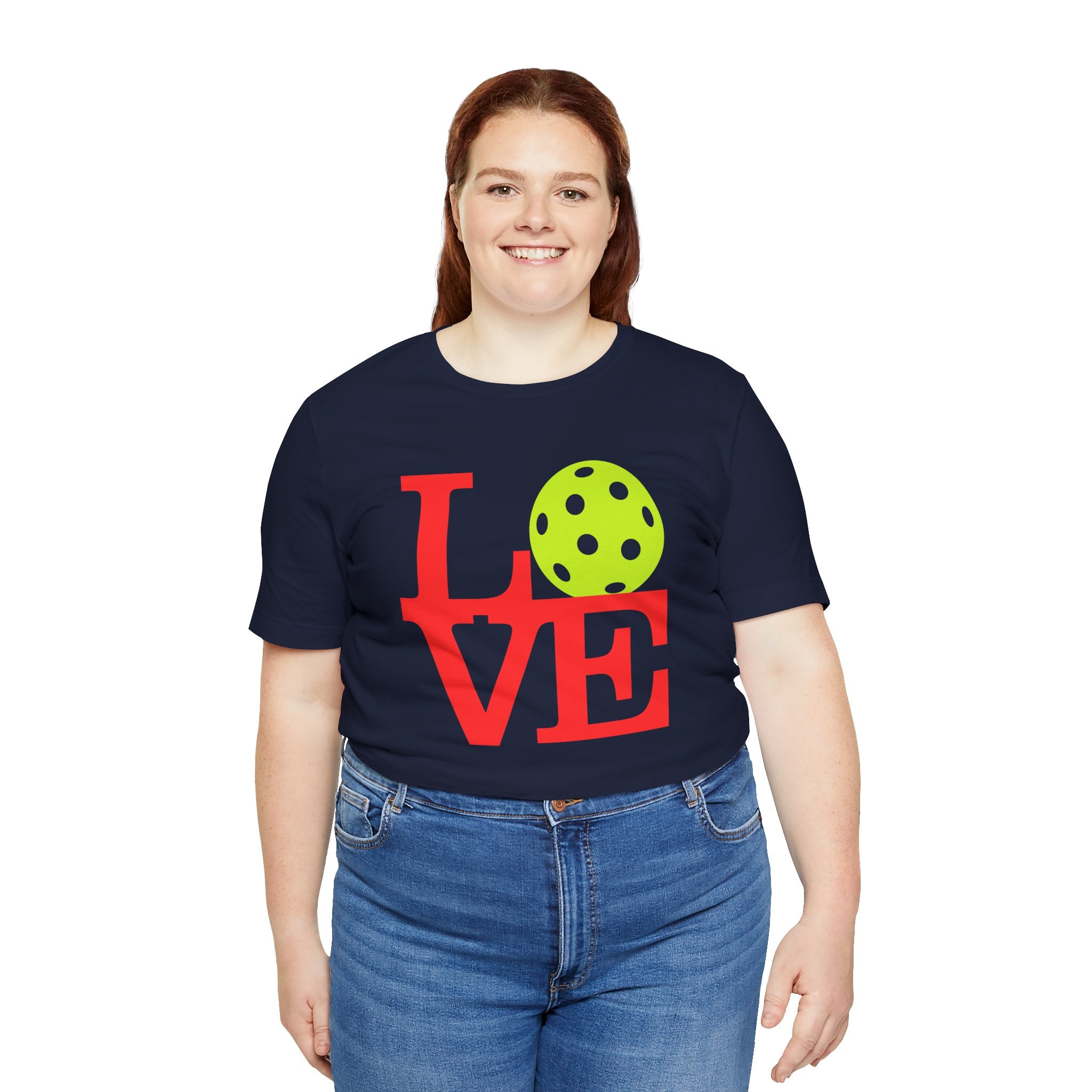 Neon pop art style Pickleball LOVE T-Shirt by Printify featuring bold colors and a casual fit for pickleball enthusiasts.