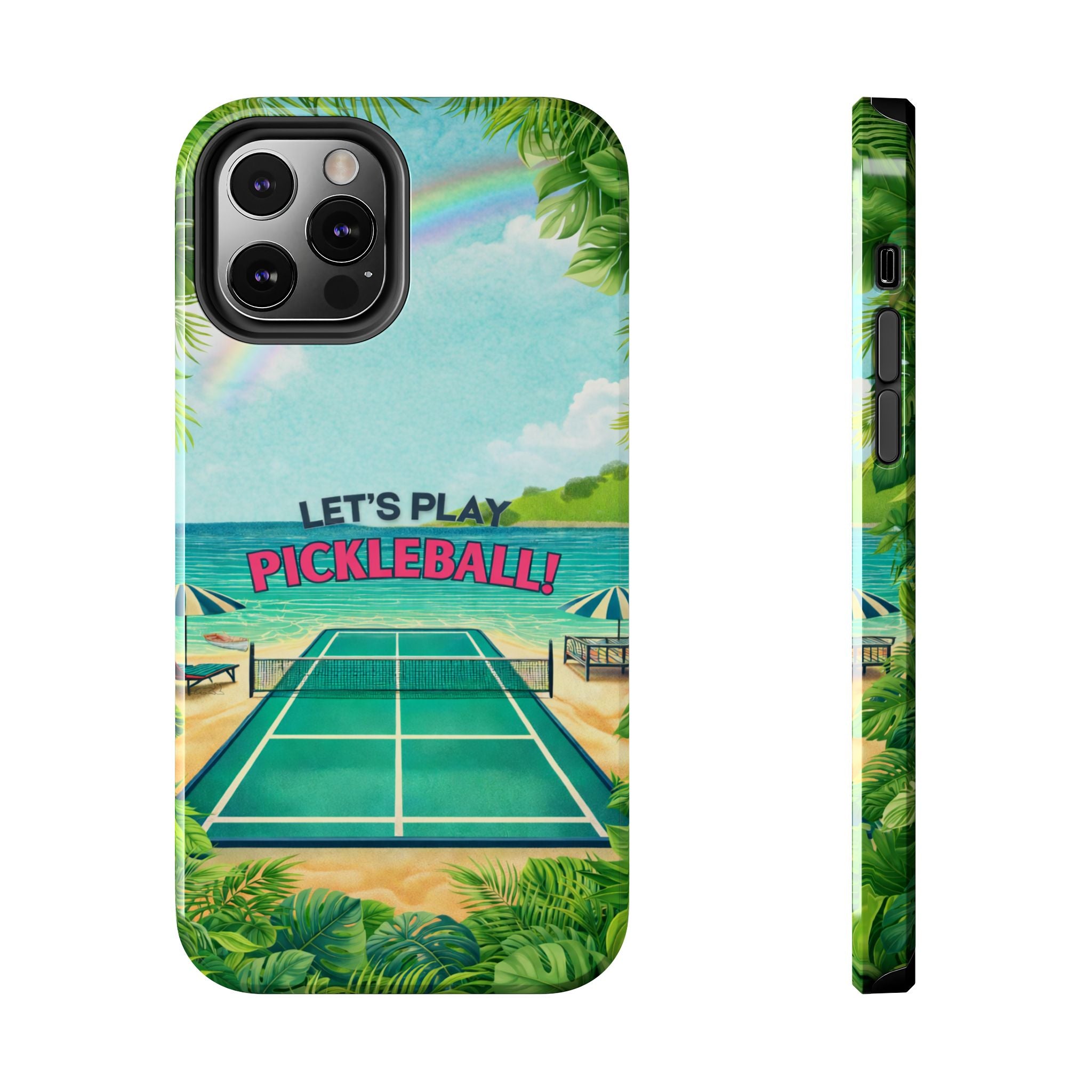 Let's Play Pickleball! Tropical Tough Phone Case | Supports Wireless Charging | Compatible with iPhone and Samsung smartphones