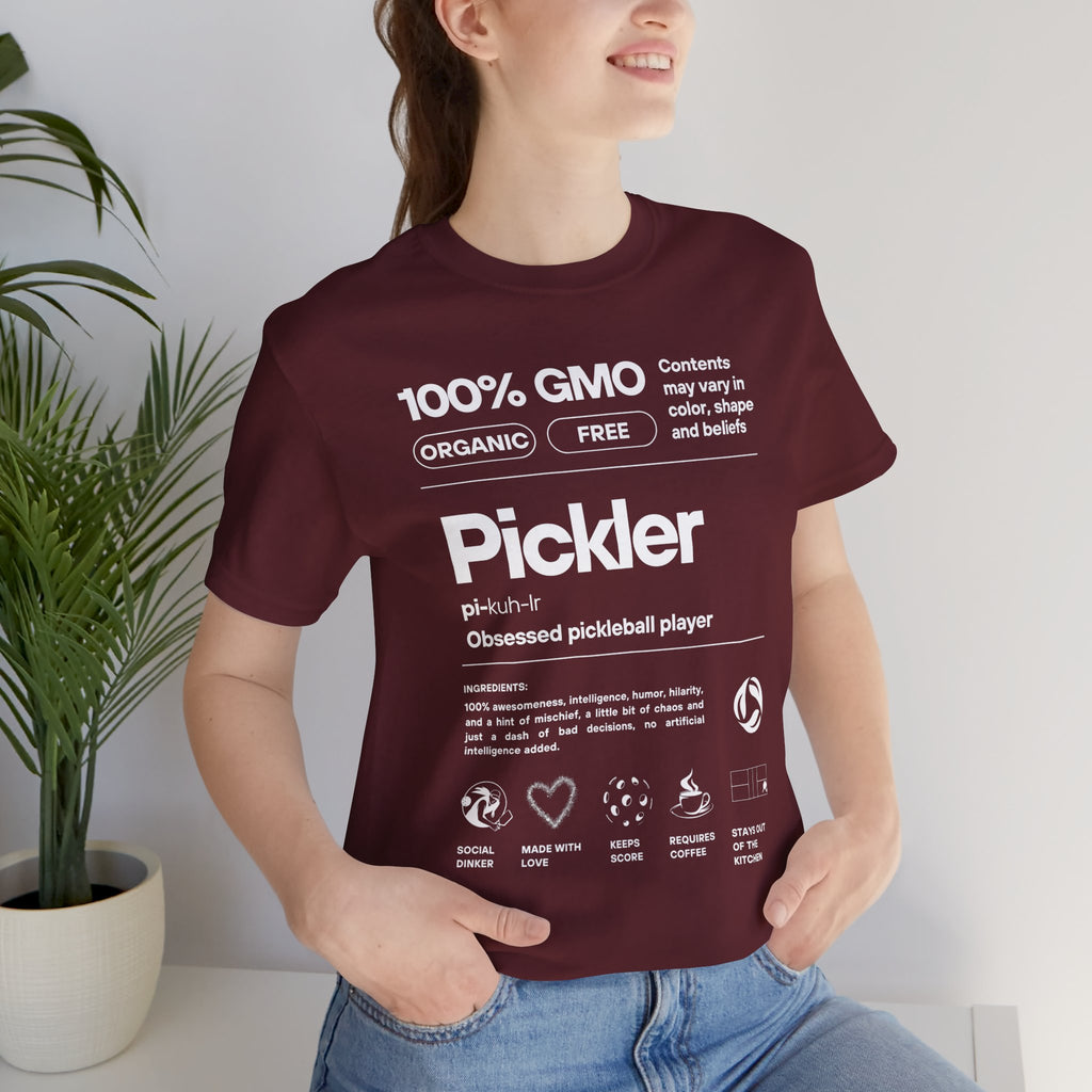 Women's Pickler Funny Definitions T-Shirt with white text, lightweight activewear, perfect for pickleball enthusiasts.
