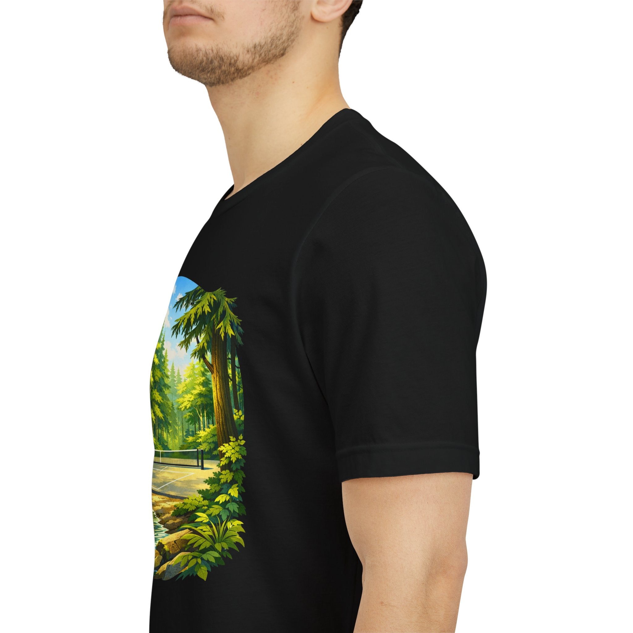 Unisex Hidden Forest Pickleball T-Shirt featuring Bainbridge Island tribute design, made by Printify, casual and comfortable fit.