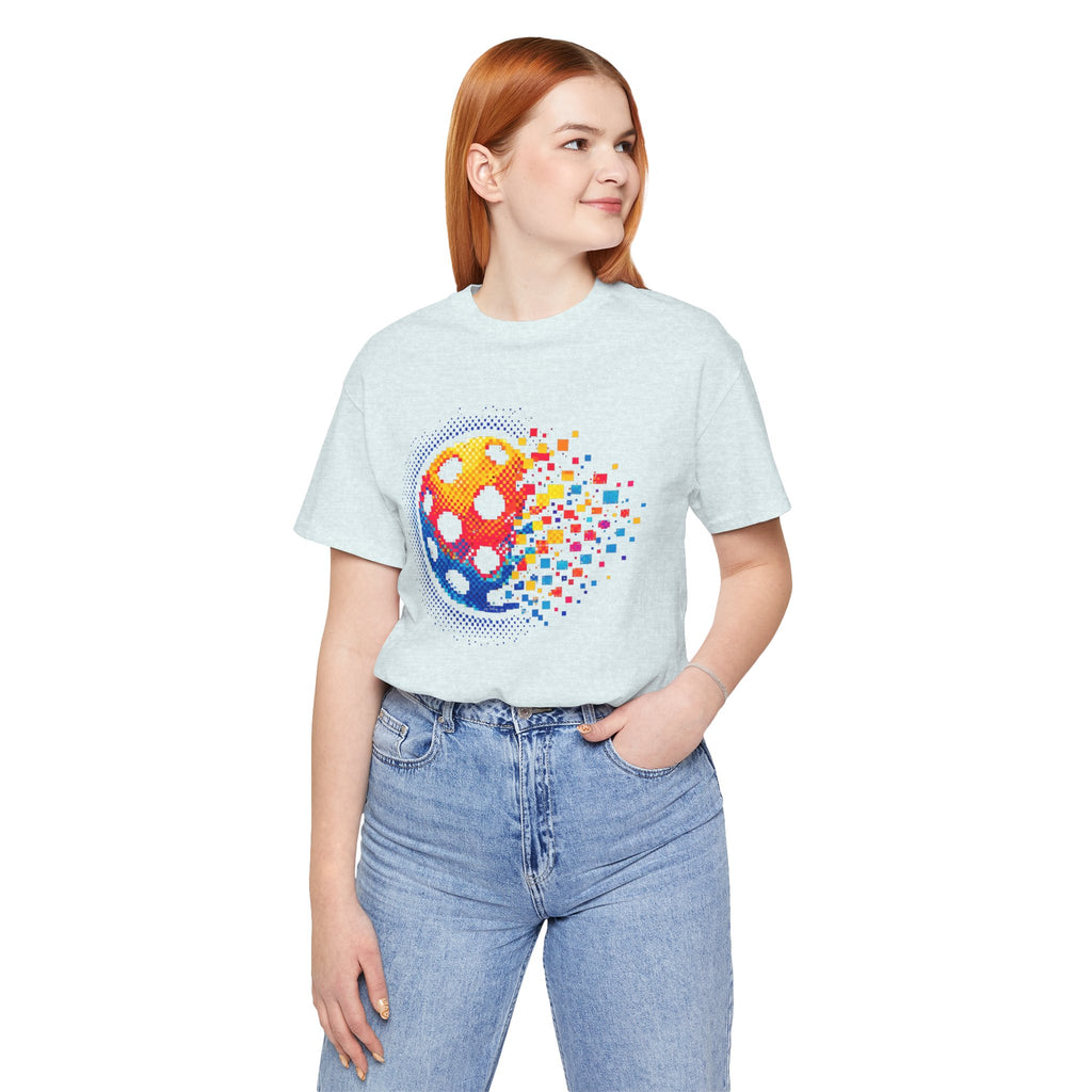 Matrix Burst Pickleball Tee, retro court graphic T-shirt by Printify, featuring bold pickleball design and vibrant colors.