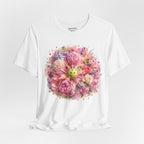 Peony Pickleball Tee by Printify, a premium cotton unisex T-shirt featuring a vibrant peony design on the front.
