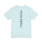 Custom personalized pickleball T-shirt with paddle graphic, featuring name and club details, by Printify.