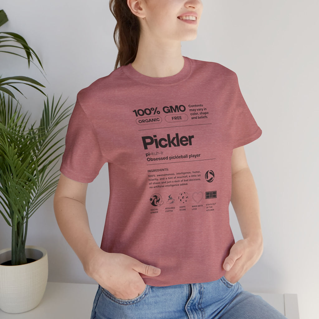 Women's Pickler Funny Definitions T-Shirt featuring black text, lightweight activewear, ideal for pickleball enthusiasts.