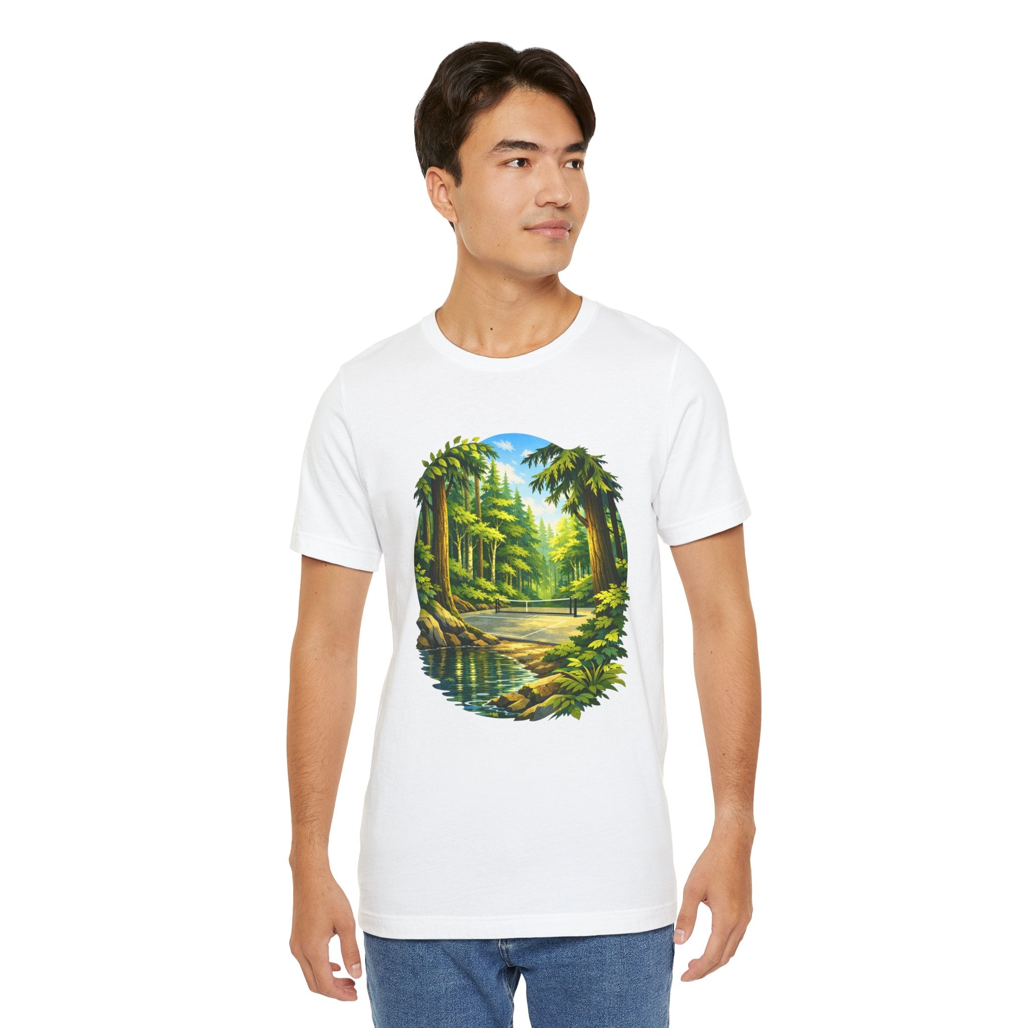 Unisex Hidden Forest Pickleball T-Shirt with Bainbridge Island tribute design, casual cotton tee by Printify.