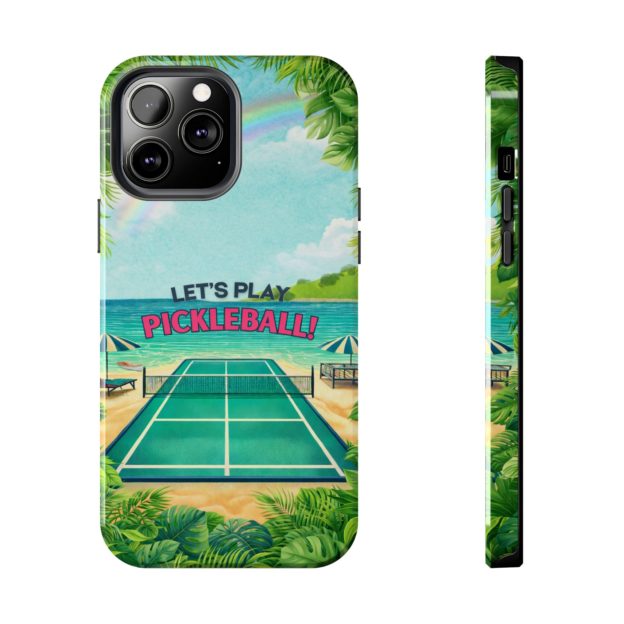 Let's Play Pickleball! Tropical Tough Phone Case | Supports Wireless Charging | Compatible with iPhone and Samsung smartphones