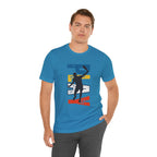 Men's Retro Pickleball Action T-shirt with front silhouette and vertical "PICKLEBALL" text on the back.
