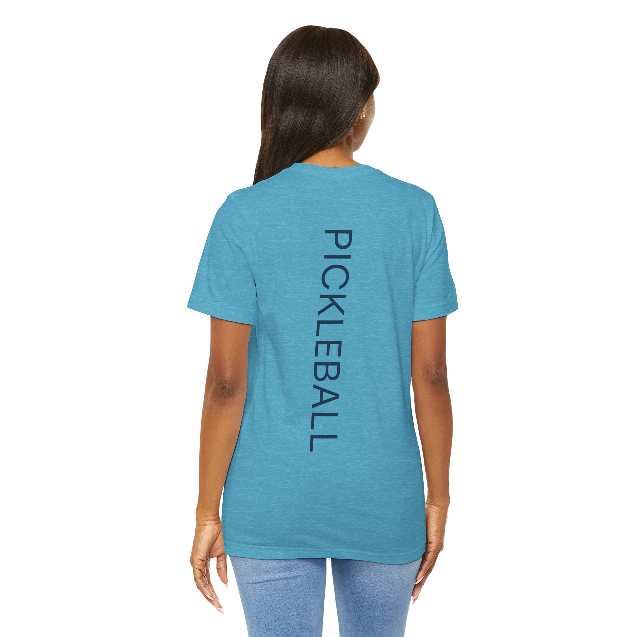 Personalized pickleball T-shirt by Printify featuring custom name and club on a paddle graphic design.