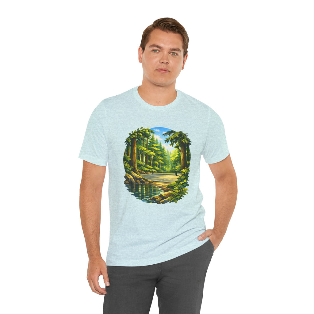 Unisex Hidden Forest Pickleball T-Shirt featuring Bainbridge Island tribute design, printed by Printify.