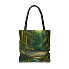 Hidden Pickleball Court on a Forest Path Large Tote Bag — Scenic Woodland Landscape All-Over Print