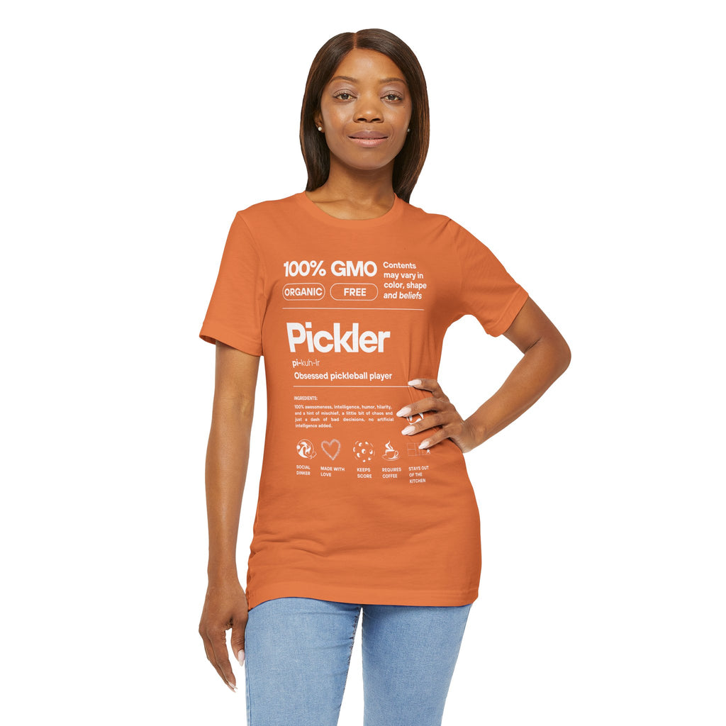 Women's Pickler Funny Definitions T-Shirt by Printify featuring white text, lightweight activewear perfect for pickleball enthusiasts.
