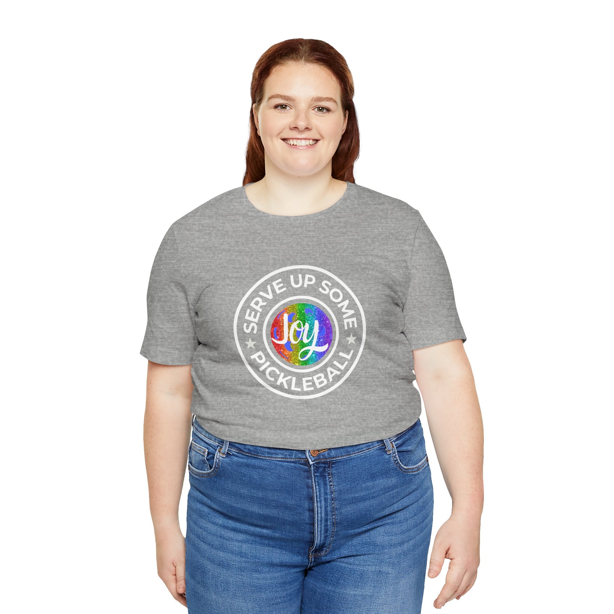 LGBTQ2 Pride pickleball T-shirt by Printify featuring colorful rainbow design and playful pickleball graphics.