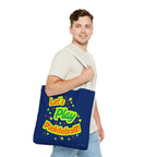 Large navy Let's Play Pickleball tote bag by Printify, shoulder bag with spacious design for pickleball gear and accessories.