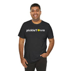 Toronto PickleTOwn T-Shirt featuring CN Tower and pickleball design, casual unisex tee for fans of Toronto and pickleball sports