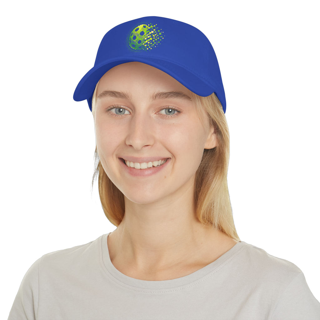 Neon green Matrix Burst Pickleball Cap by Printify, low profile cotton baseball hat with curved brim and adjustable strap.