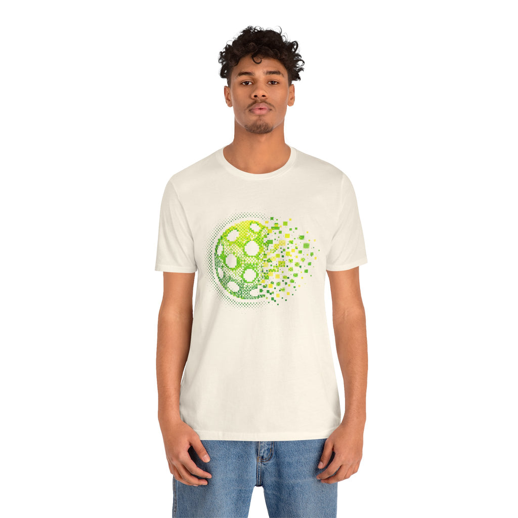 Green Pixelated Pickleball Tee with retro court graphic, casual t-shirt for pickleball enthusiasts by Printify