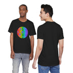 Rainbow glitter pickleball pride T-shirt by Printify featuring bold, colorful rainbow design on a comfortable cotton tee.