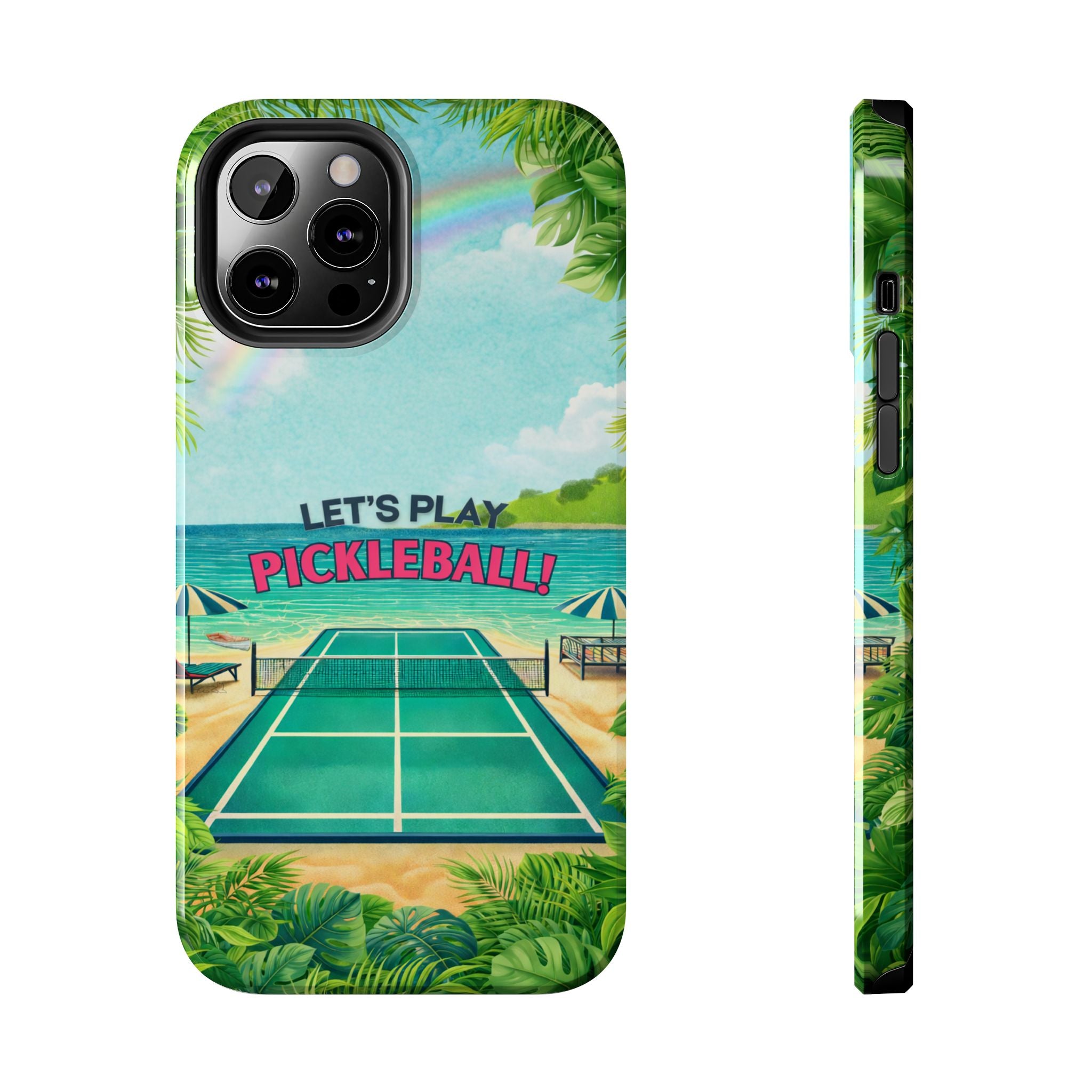 Let's Play Pickleball! Tropical Tough Phone Case | Supports Wireless Charging | Compatible with iPhone and Samsung smartphones