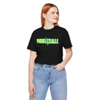 Unisex pickleball life T-shirt with bold green and blue graphic design, made by Printify.