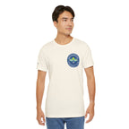 Personalized pickleball T-shirt with custom name sleeve and club logo on the back, featuring a centered pickleball graphic.