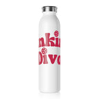 Stainless steel Drinking Diva pickleball hydration bottle mug by Printify, 20oz sports mug with a sleek design and handle.