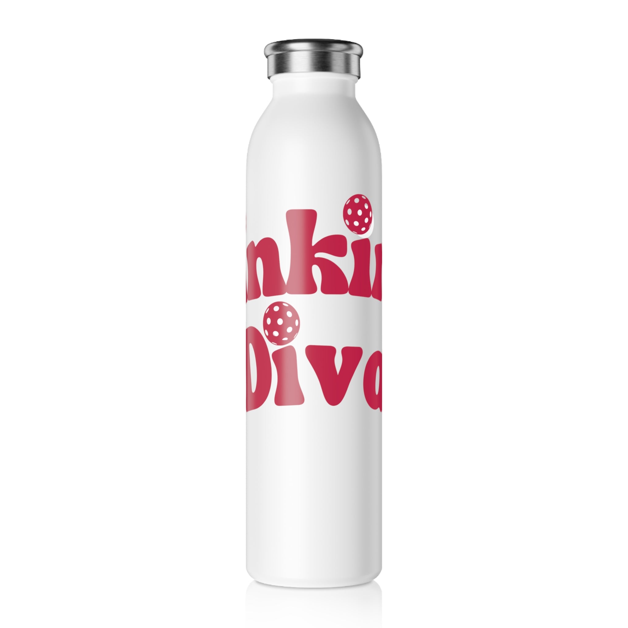 Stainless steel Dinking Diva pickleball hydration mug by Printify, 20oz sports bottle with a sleek design and handle