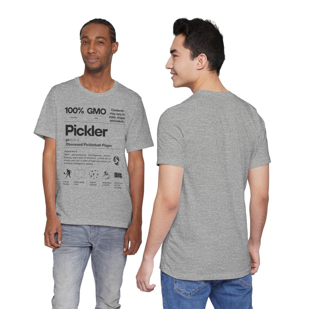 Men's Pickler Funny Definitions T-Shirt with black text, lightweight activewear, perfect for pickleball enthusiasts.