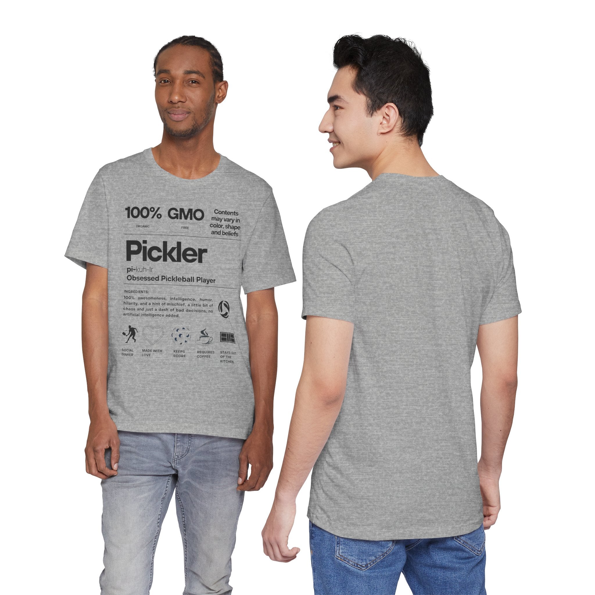 Men's Pickler Funny Definitions T-Shirt with black text, lightweight activewear, perfect for pickleball enthusiasts.