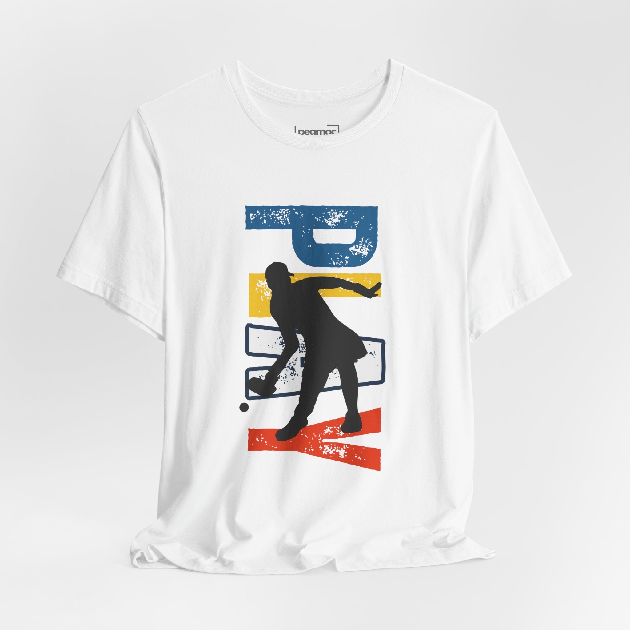Women's retro-inspired pickleball T-shirt with vertical 'PICKLEBALL' back print, by Printify.