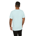 Red and blue pickleball script T-shirt with paddle and ball graphic, casual sportswear from Printify.
