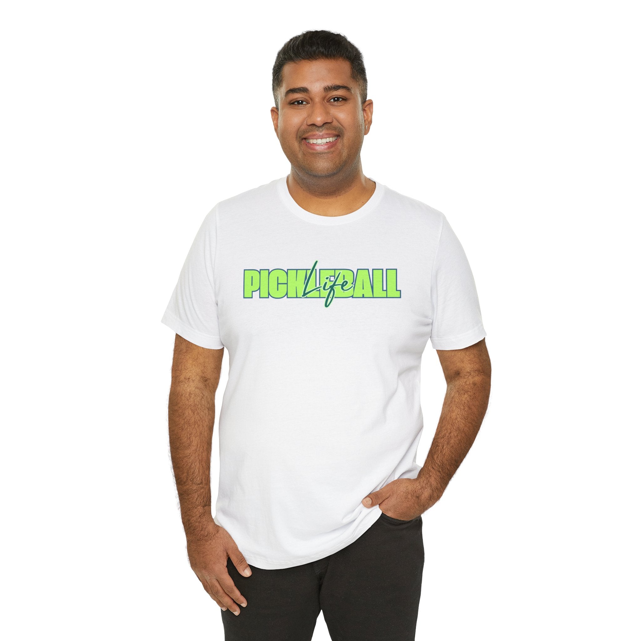 Pickleball Life Unisex T-Shirt — Bold Green & Blue Graphic Tee-PeaMac Tees