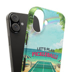 Let's Play Pickleball Tropical Tough Phone Case by Printify featuring a colorful beach court design for iPhone or smartphone protection.