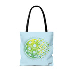 Matrix Burst pickleball tote bag in green, yellow, and light blue with 18-inch dimensions, designed for sports and travel.