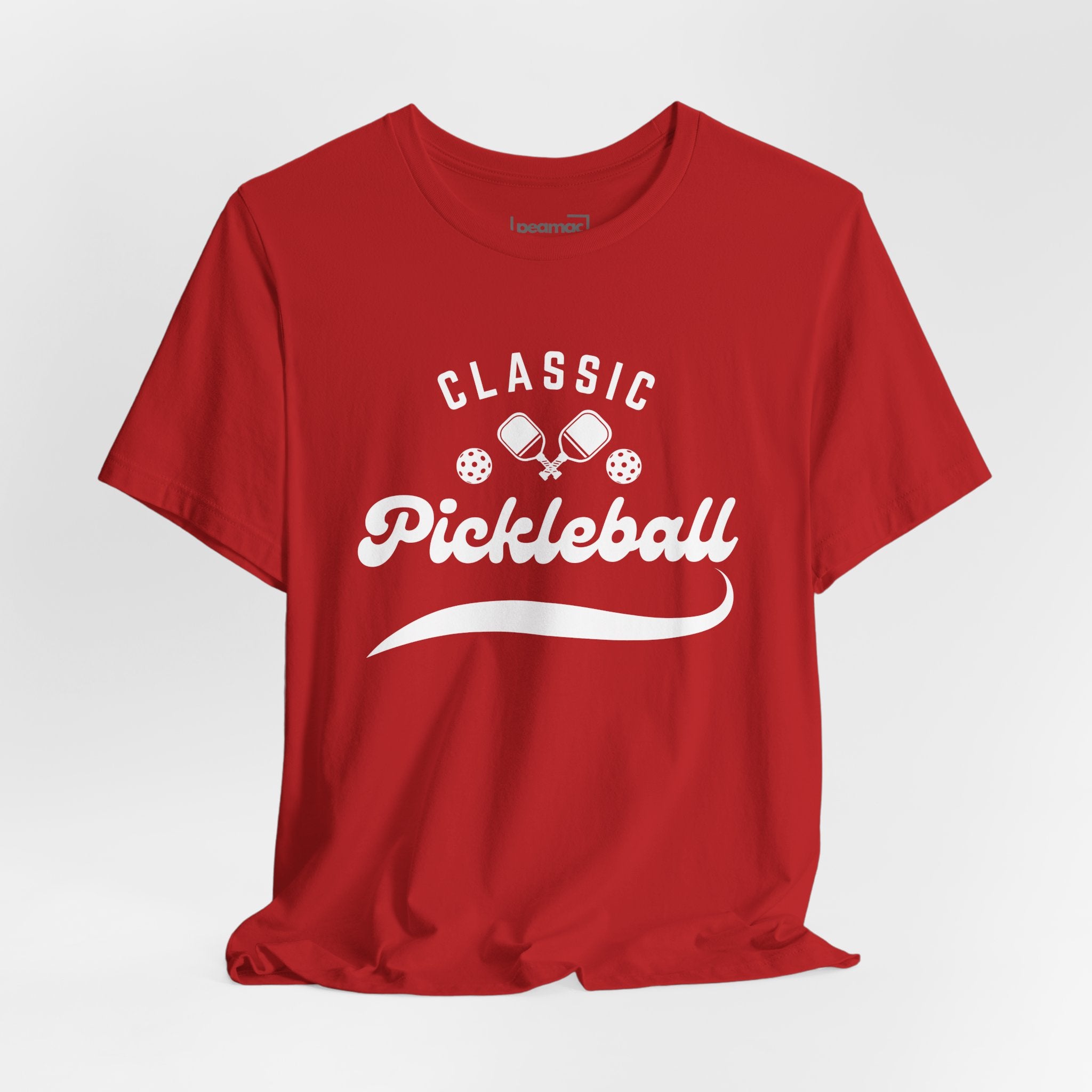White Classic Pickleball T-shirt with "Pickleball" script design, printed by Printify, featuring a casual, comfortable fit.